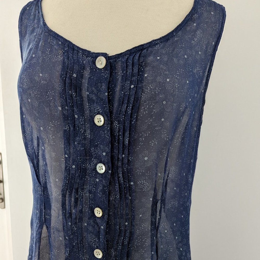 Vintage 90s grunge sheer tiered blue print dress
